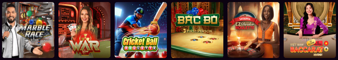 Sección de juegos de casino y mesas con crupier en vivo de iWild Casino